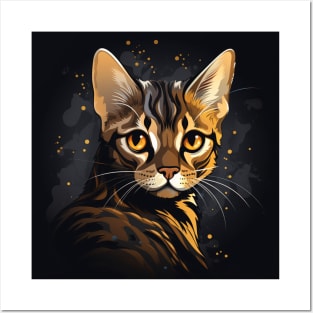 Bengal Cat Portrait on a Dark Background Posters and Art